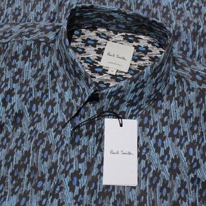Paul Smith NWT Dress Shirt Size 16 in Blue/Black Abstract Floral 100% Cotton - Picture 1 of 9