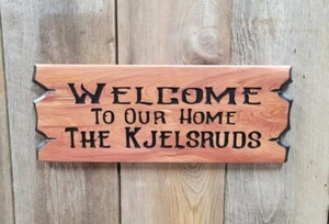 Custom Cedar Family Last Name Rustic Carved Wooden Sign, Personalized Gifts - Picture 1 of 8