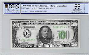 500 $ Federal Reserve Note 1928 New York N°B00115884A - PCGS 55 About Unc 