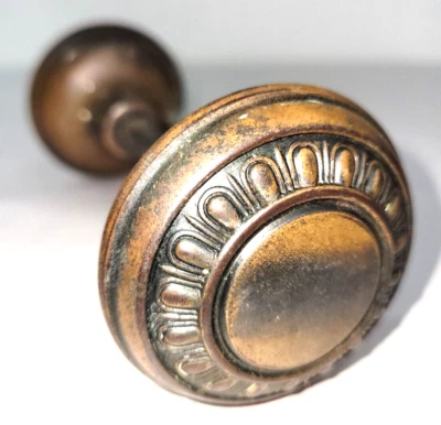 Antique Victorian Round Brass Doorknob Set 2 1/4" Door Hardware - Image 1 of 4