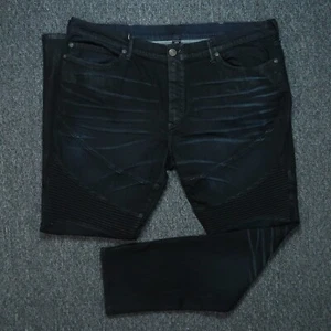 True Religion Jeans Mens 44x34 Blue Geno Relaxed Slim No Flap Dark Wash Moto - Picture 1 of 12