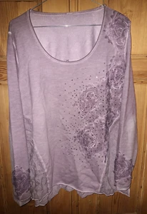 Tredy Sweatshirt lila/pflaume mit Applikationen im Blumenmuster Gr. 42 warm - Bild 1 von 4