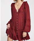 Free People Snow Angel Dress Womens Size Small Long Sleeve Eyelet Tunic Mini Red