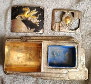 Vintage Art Deco Japanese Decorative Metal Smoking Set with Pegasus Horse - Picture 1 of 5