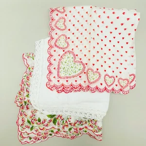 Vintage Handmade Pink Handkerchief with Needlework Sheer - Delicate Lot of 3  - Picture 1 of 7