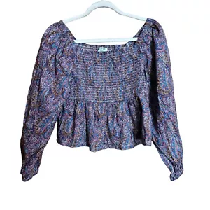 Blusa J Crew Liberty Tela Top Mediana Multicolor Cachemira Manga Abullonada - Imagen 1 de 8