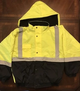 Men's Safety Jacket, High Visibility Bomber Jacket w/ Fleece Hood, Waterproof, L - Picture 1 of 12