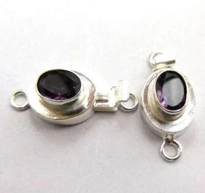 2 Pcs Amethyst Box Clasp 1 Strand Sterling Silver Plated Jewelry Making cv-254 - Image 1 of 3