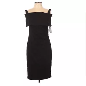 Marina Womens Black Solid Cold Shoulder Layered Sheath Dress Size 10 - Picture 1 of 5