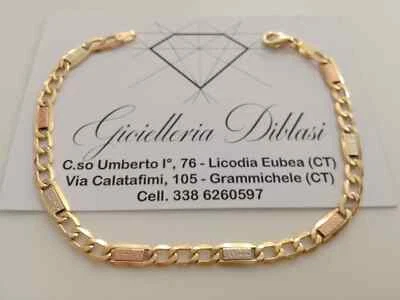 18K YELLOW WHITE ROSE GOLD BRACELET GOURMETTE ALTERNATE FLAT PLATES SQUARE 8.3" - Image 1 of 4