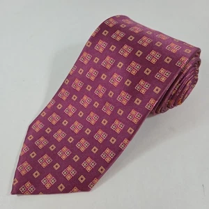 Ermenegildo Zegna Krawatte rosa geometrisch gelb 100 % Seide hergestellt in Italien 59 Zoll x 3,5 Zoll - Bild 1 von 8