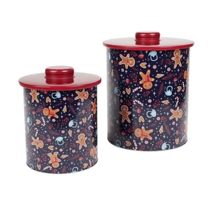 2er Set Gebäckdose Metall rund Blau od. Weiß Keksdose Weihnachten Metalldose - Bild 1 von 12