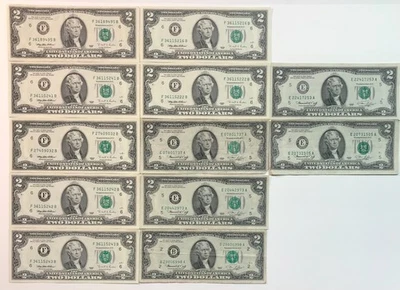 LOT OF 12  Two Dollar Bills- Non-Sequential Serial # $2 Bill - Image 1 of 2