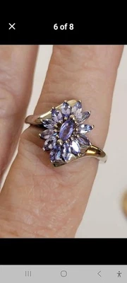 New Tanzanite gemstone & sterling silver cluster ring sz 8 - Image 1 of 4
