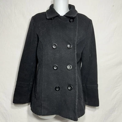 Chaquetón Croft and Barrow para mujer M negro mezcla de lana manga larga doble pecho Foto 1 de 4