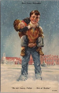 1950 BOYS TOWN Omaha Nebraska Linen Postcard "He Ain't Heavy, He's m' Brother" - Bild 1 von 2