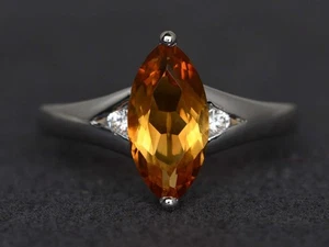 925 Sterling Silver Dainty Citrine Gemstone Women Ring US Duty Free - Picture 1 of 4