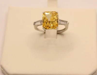 ANELLO IN ARGENTO ZIRCONE GIALLO TAGLIO SMERALDO MIS 17 REGOLABILE EXPLOIT - Immagine 1 di 4