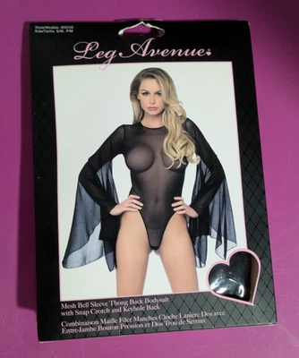 Bell Sleeve Mesh Bodysuit Leg Avenue Costume Black Witch Gothic Vampire Size S/M - Image 1 of 2