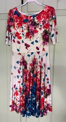 Women's Marc Bouwer Size L Elbow Sleeve White Multi-Color Floral Dress - Image 1 of 4