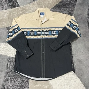 VTG Wrangler Western Shirt Men XL Brown Black Pearl Snap Aztec Cowboycore Rodeo - Picture 1 of 10