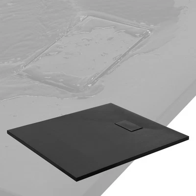 LUXEBATH SMC Duschwanne rutschfest Schieferoptik superflache Duschtasse Schwarz 100x90 cm