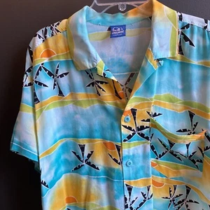 VTG OCEAN PACIFIC OP SHIRT HAWAIIAN ALOHA SIZE S Teal Orange Black Green Palms - Picture 1 of 8