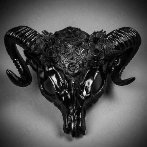 Black Ram Horn Masquerade Mask Cosplayer Headpiece Halloween Costume Party Mask - Bild 1 von 7