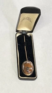 Vtg Agate 18K Yellow Gold Antique Oval Stickpin w/ Original Box Merchants Bank - Picture 1 of 7