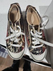 Women's Size 6 Coach Barrett Graffiti Plaid Gold Fashion Lace Sneakers Shoes - Picture 1 of 3