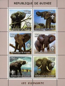 Elephants Wild Animals Lake Souvenir Sheet of 6 Stamps Mint NH - Picture 1 of 1