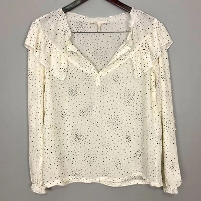 Maje Star Print Ruffled Blouse Women's Size 2 Long Sleeves Split V Neck Peasant - Image 1 of 4