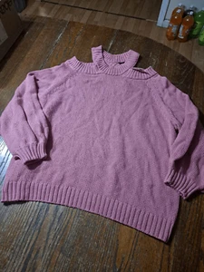New XL Cato Pink High Neck Open Back Long Sleeve Pullover Knit Sweater NWT - Picture 1 of 7