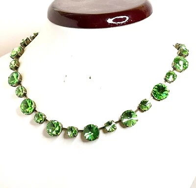 Womens Green Austrian Crystal Necklace Georgian Collet Choker Anna Wintour Style - Image 1 of 4