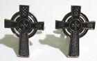 Boutons de manchette en métal croix celtique émaillé noir et blanc à collectionner/irlandais/mystique
