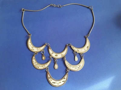 Modeschmuck Collier versilbert mit Perlmutt einlagen  - Bild 1 von 4