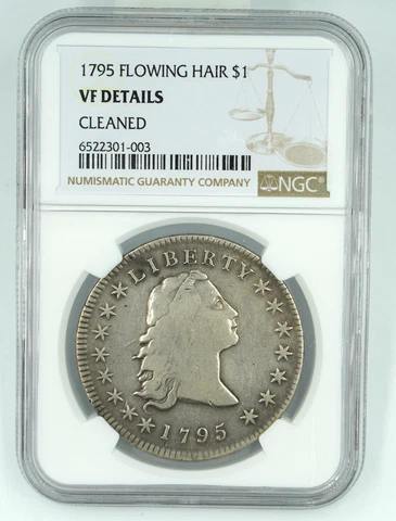 1795 NGC VF DETAILS CLEANED Flowing Hair Silver Dollar Cover