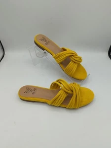 Beast Yellow Suede Sandal Women's 6.5 M Slide Criss Cross Slip On Flat Shoe - Picture 1 of 15