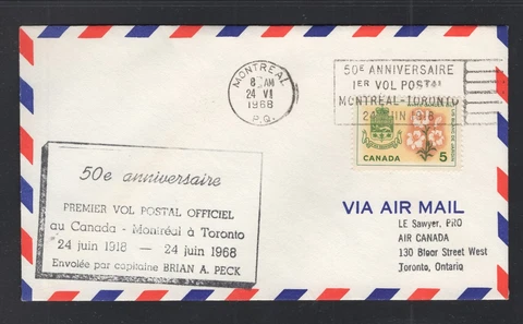 Canada 1968 50th anniversary flight cover #A-6806 Montreal-Toronto  (cover #8) Cover
