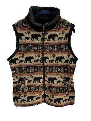 Chaleco Woolrich Bear a rayas para mujer polar pila Sherpa con cremallera damas M Foto 1 de 4