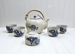 Chi Kiang Tea Pot and 5 Tea Cups Blue And White - Picture 1 of 5