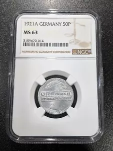 1921 A MS63 Germany 50 Pfennig UNC NGC KM# 27 - Picture 1 of 2