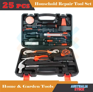 25Pcs Household Hand Tools Set Kit Box with Hard Storage Case Home Supplies - Picture 1 of 4