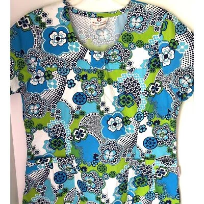 Blusa Médica Retro Cruz Azul Floral Manga Corta Damas Talla M Foto 1 de 4