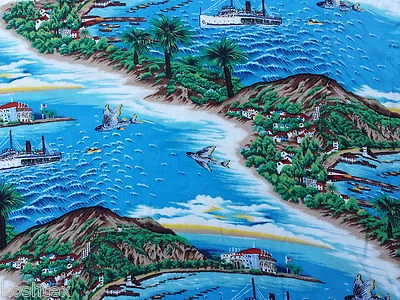 Tela de callis de rayón estampado Blue Beach Island por yarda  Foto 1 de 4