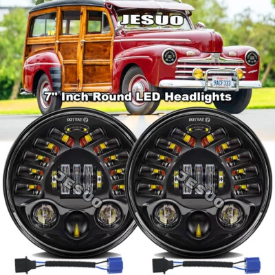 Pair For Ford Deluxe 1939-1951 7" Inch Round LED Headlights Lamp Housing New Foto 1 de 4