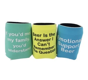 Comfy 3-Pack Can Cooler Sleeves Sense of Humor Funny Phrases Multi-Colored - Picture 1 of 2
