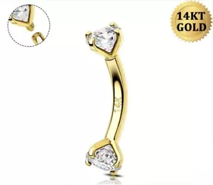 16G 14K karat Yellow Gold Diamond 💎Internally Threaded Daith Eyebrow Stud Ring - Picture 1 of 3