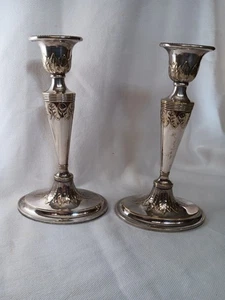 WMF Jugendstil Paar Kerzemleuchter Kerzenständer Blattfriese Perlrand ovale - Picture 1 of 12