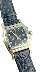 Orologio rettangolare Chrono Quarzo Uomo 38mm Nuovo Funzionante Acciaio E Pelle - Picture 1 of 3